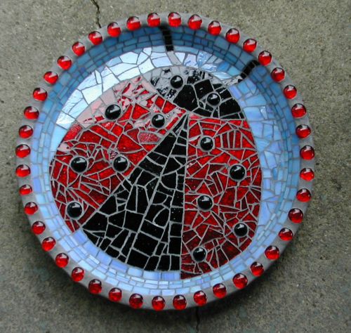 mosaic birdbath ladybug