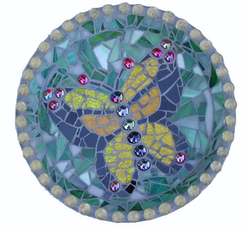 mosaic birdbath butterfly